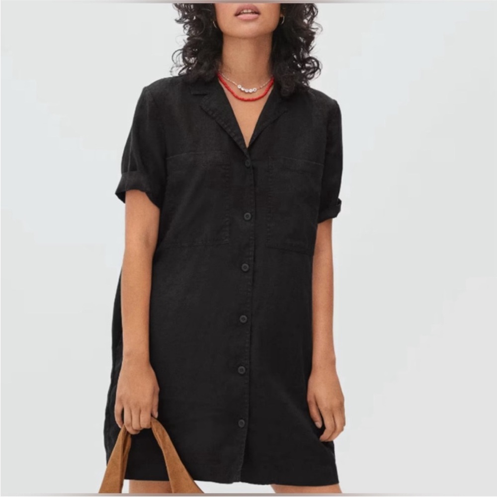 Everlane Linen Black Button-Up Dress